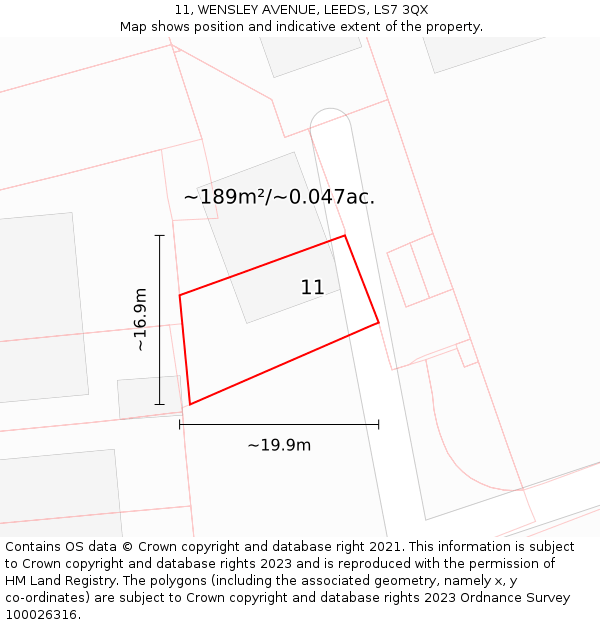 11, WENSLEY AVENUE, LEEDS, LS7 3QX: Plot and title map