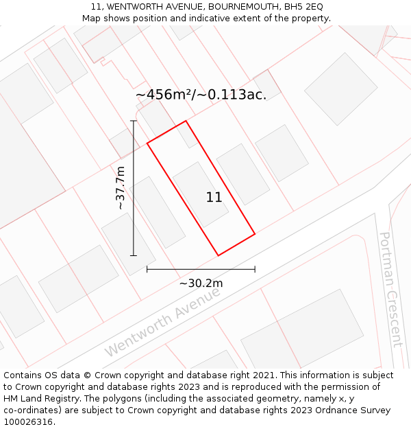11, WENTWORTH AVENUE, BOURNEMOUTH, BH5 2EQ: Plot and title map
