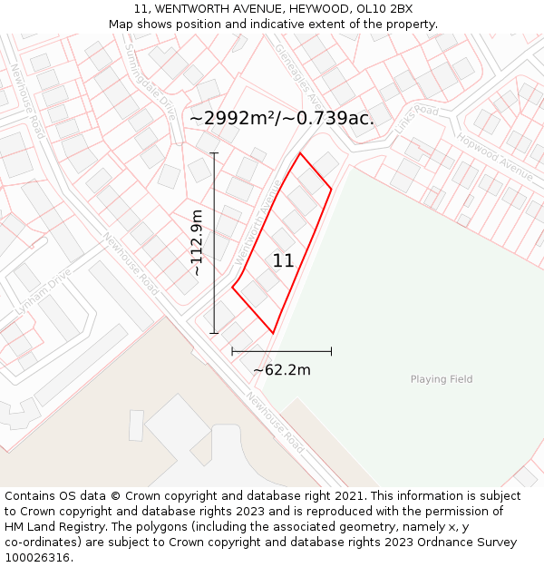 11, WENTWORTH AVENUE, HEYWOOD, OL10 2BX: Plot and title map