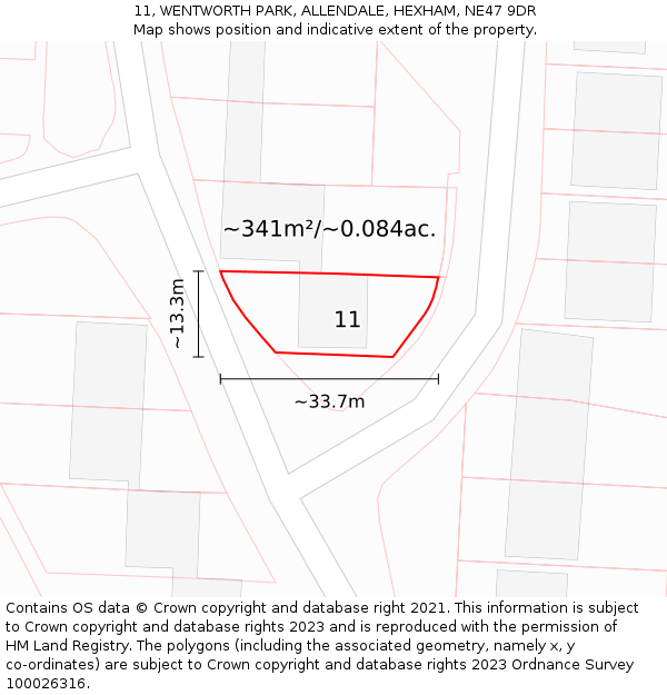 11, WENTWORTH PARK, ALLENDALE, HEXHAM, NE47 9DR: Plot and title map