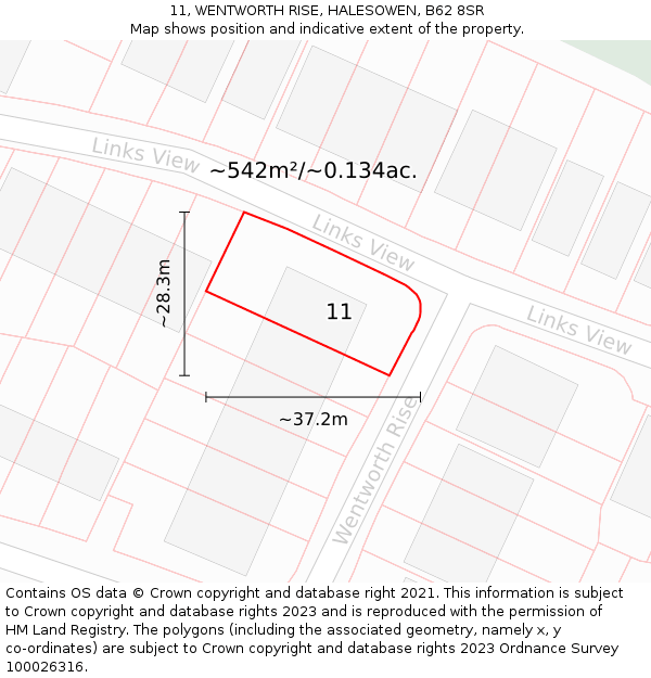 11, WENTWORTH RISE, HALESOWEN, B62 8SR: Plot and title map