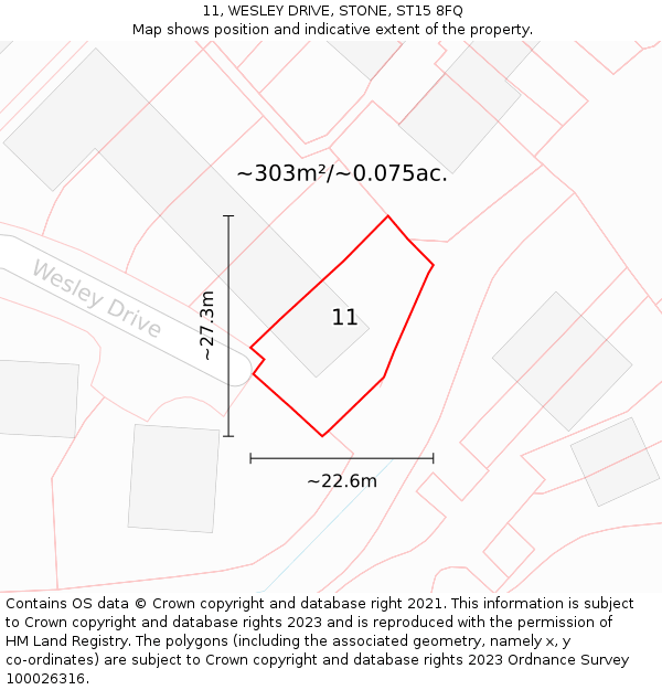 11, WESLEY DRIVE, STONE, ST15 8FQ: Plot and title map