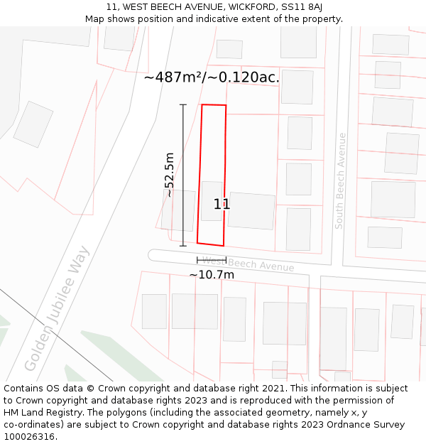 11, WEST BEECH AVENUE, WICKFORD, SS11 8AJ: Plot and title map