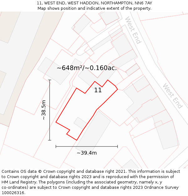 11, WEST END, WEST HADDON, NORTHAMPTON, NN6 7AY: Plot and title map