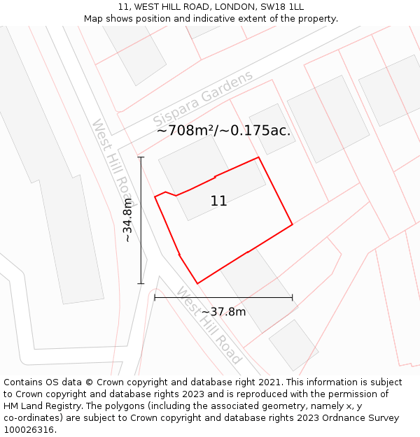 11, WEST HILL ROAD, LONDON, SW18 1LL: Plot and title map