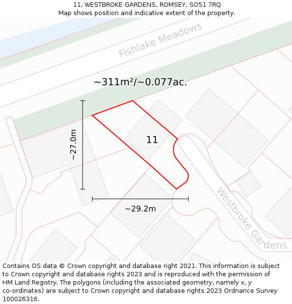 11, WESTBROKE GARDENS, ROMSEY, SO51 7RQ: Plot and title map