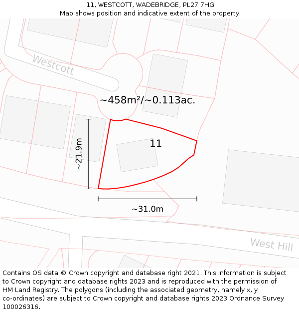 11, WESTCOTT, WADEBRIDGE, PL27 7HG: Plot and title map