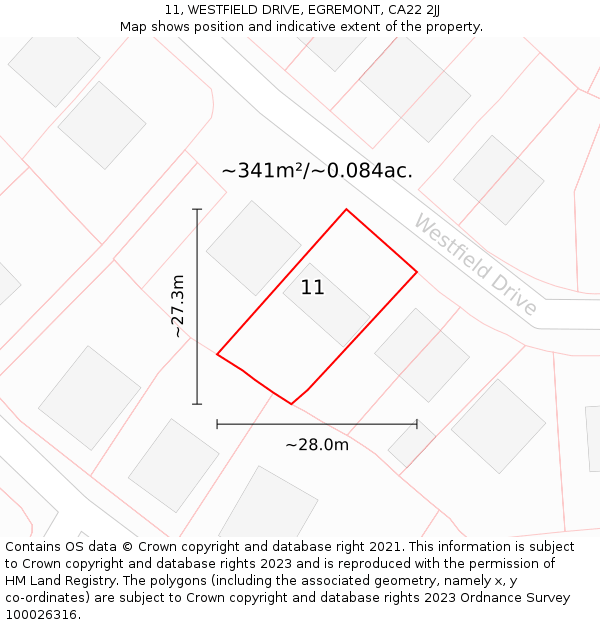 11, WESTFIELD DRIVE, EGREMONT, CA22 2JJ: Plot and title map