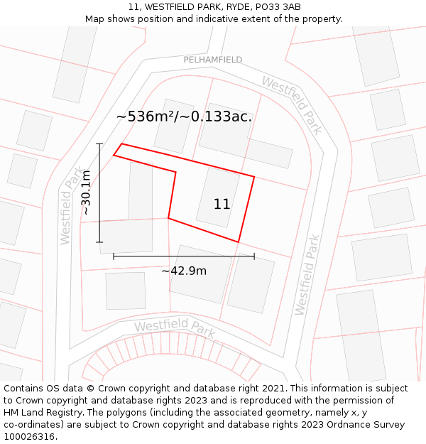 11, WESTFIELD PARK, RYDE, PO33 3AB: Plot and title map