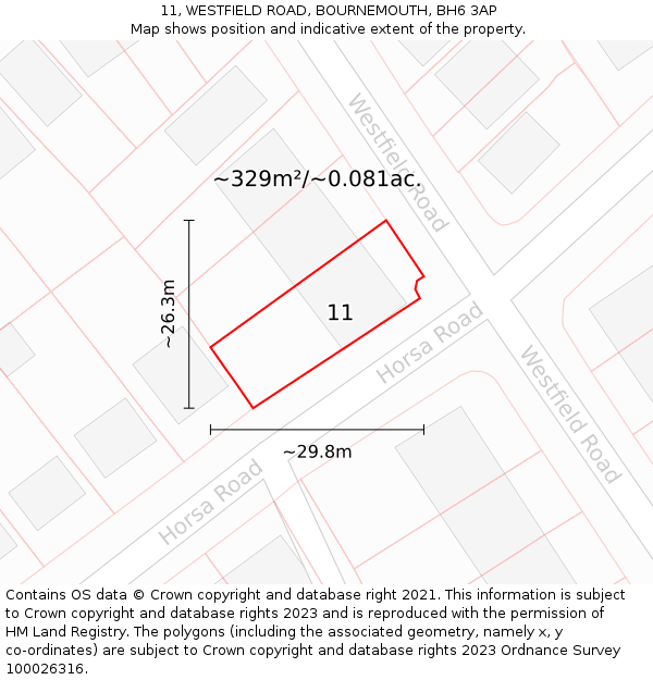 11, WESTFIELD ROAD, BOURNEMOUTH, BH6 3AP: Plot and title map
