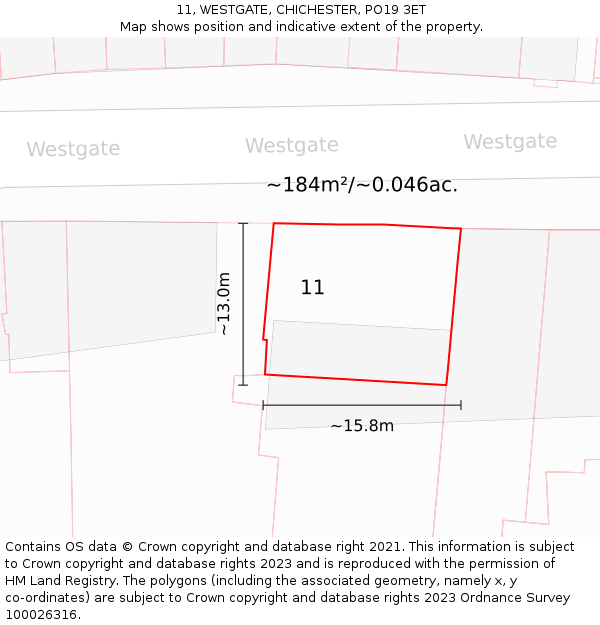 11, WESTGATE, CHICHESTER, PO19 3ET: Plot and title map