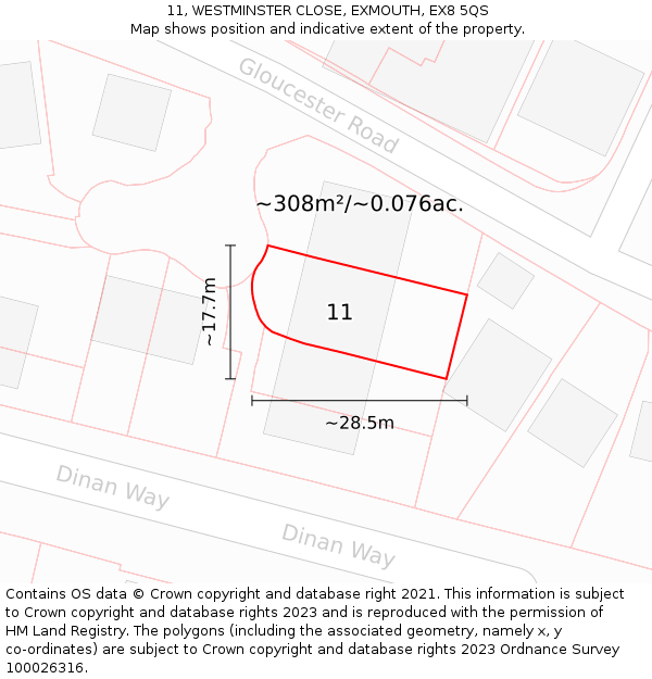 11, WESTMINSTER CLOSE, EXMOUTH, EX8 5QS: Plot and title map