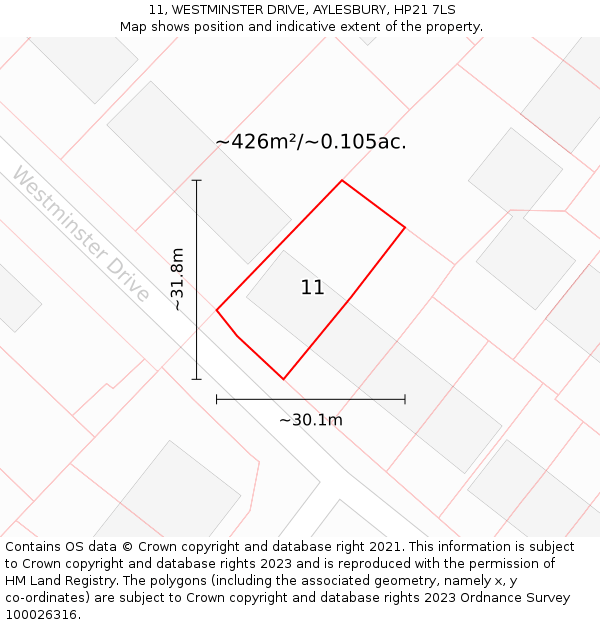 11, WESTMINSTER DRIVE, AYLESBURY, HP21 7LS: Plot and title map