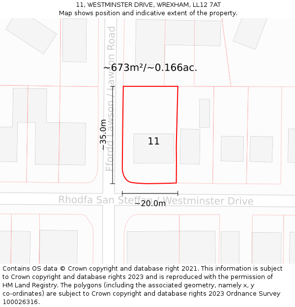 11, WESTMINSTER DRIVE, WREXHAM, LL12 7AT: Plot and title map