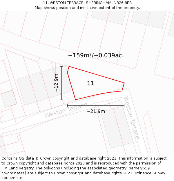 11, WESTON TERRACE, SHERINGHAM, NR26 8ER: Plot and title map