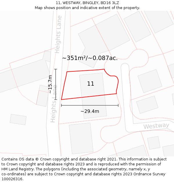 11, WESTWAY, BINGLEY, BD16 3LZ: Plot and title map