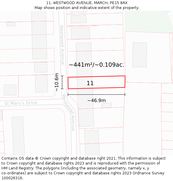 11, WESTWOOD AVENUE, MARCH, PE15 8AX: Plot and title map