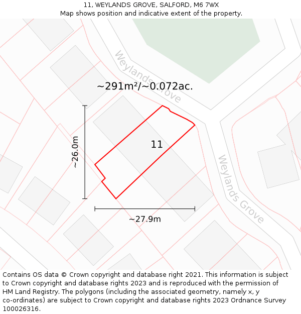 11, WEYLANDS GROVE, SALFORD, M6 7WX: Plot and title map
