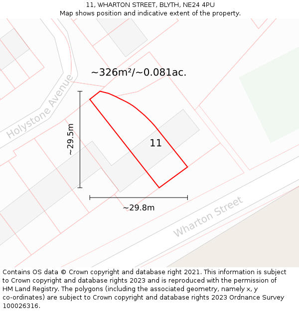 11, WHARTON STREET, BLYTH, NE24 4PU: Plot and title map