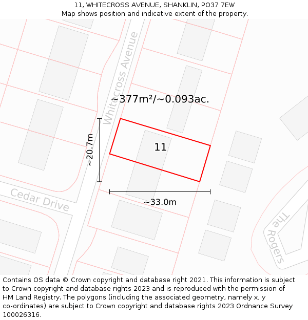 11, WHITECROSS AVENUE, SHANKLIN, PO37 7EW: Plot and title map