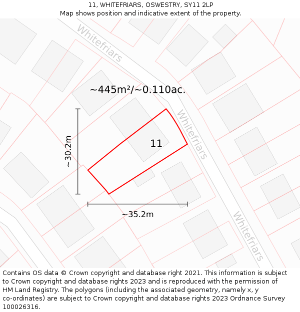 11, WHITEFRIARS, OSWESTRY, SY11 2LP: Plot and title map