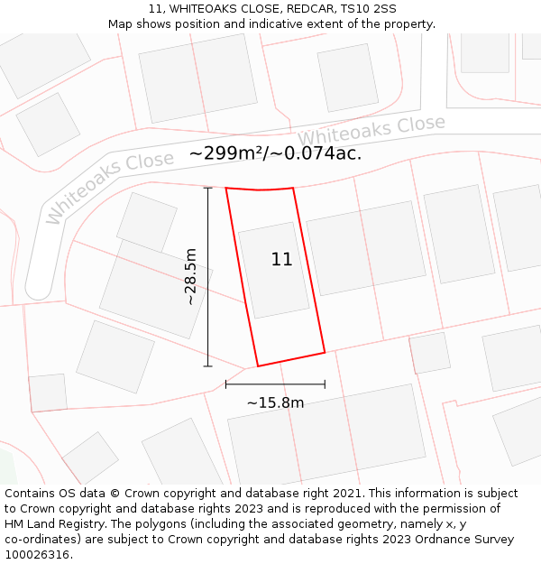 11, WHITEOAKS CLOSE, REDCAR, TS10 2SS: Plot and title map