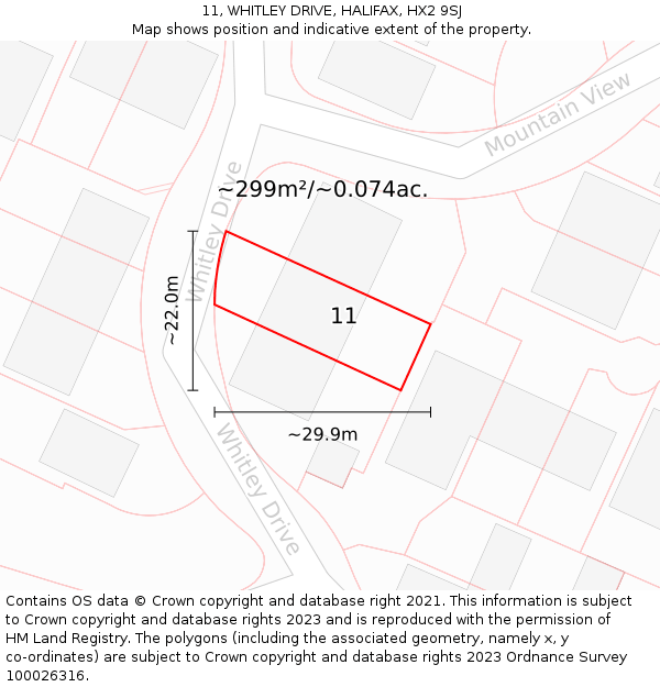 11, WHITLEY DRIVE, HALIFAX, HX2 9SJ: Plot and title map