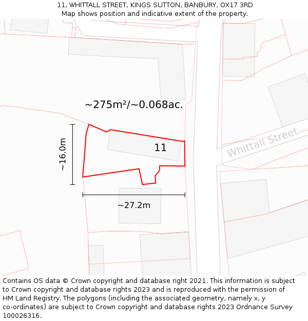 11, WHITTALL STREET, KINGS SUTTON, BANBURY, OX17 3RD: Plot and title map
