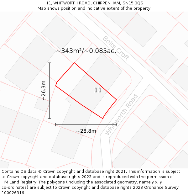 11, WHITWORTH ROAD, CHIPPENHAM, SN15 3QS: Plot and title map