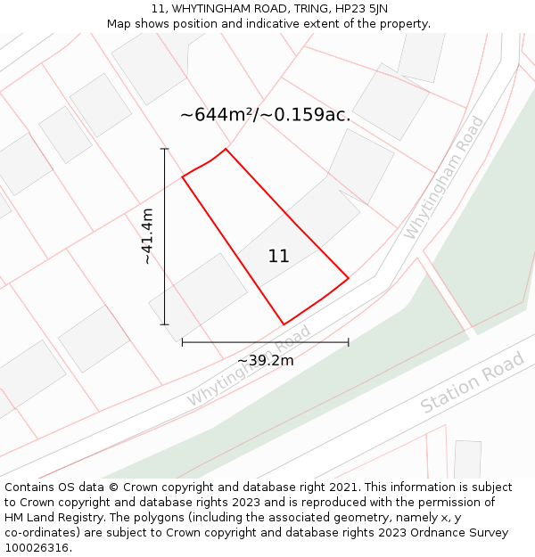 11, WHYTINGHAM ROAD, TRING, HP23 5JN: Plot and title map