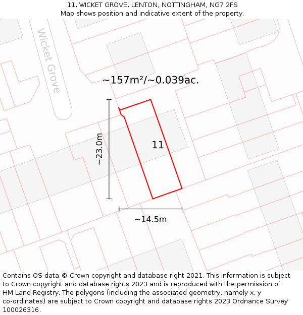 11, WICKET GROVE, LENTON, NOTTINGHAM, NG7 2FS: Plot and title map