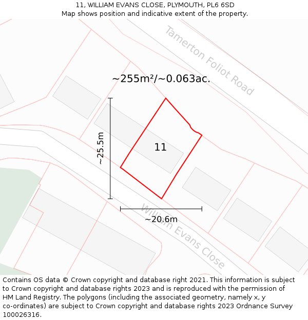 11, WILLIAM EVANS CLOSE, PLYMOUTH, PL6 6SD: Plot and title map