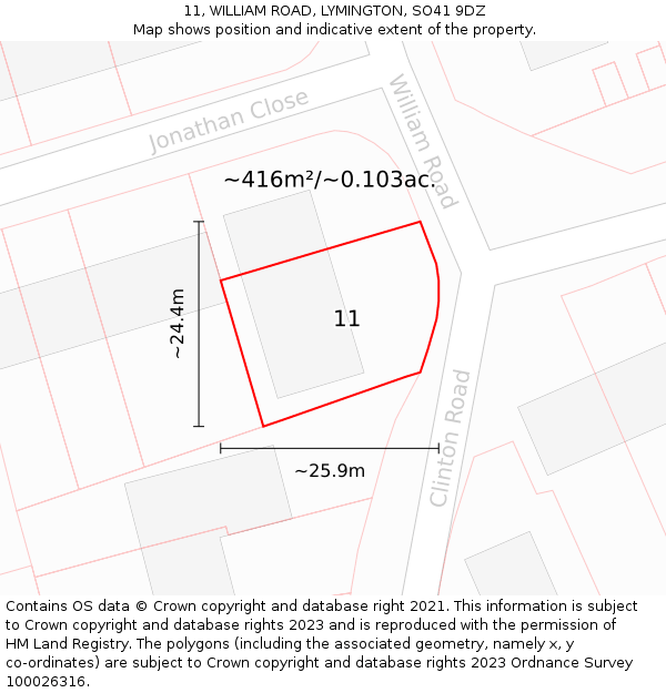 11, WILLIAM ROAD, LYMINGTON, SO41 9DZ: Plot and title map