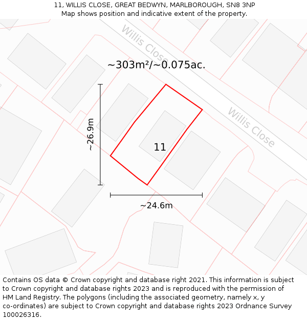 11, WILLIS CLOSE, GREAT BEDWYN, MARLBOROUGH, SN8 3NP: Plot and title map