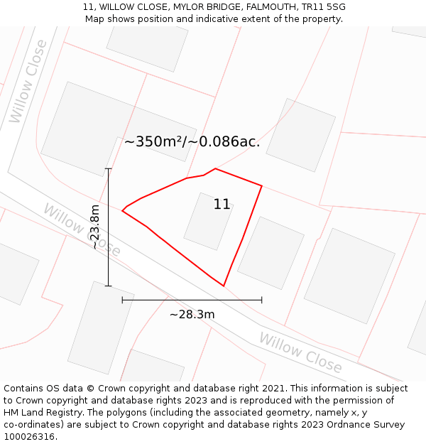 11, WILLOW CLOSE, MYLOR BRIDGE, FALMOUTH, TR11 5SG: Plot and title map