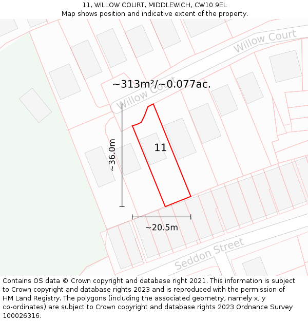 11, WILLOW COURT, MIDDLEWICH, CW10 9EL: Plot and title map