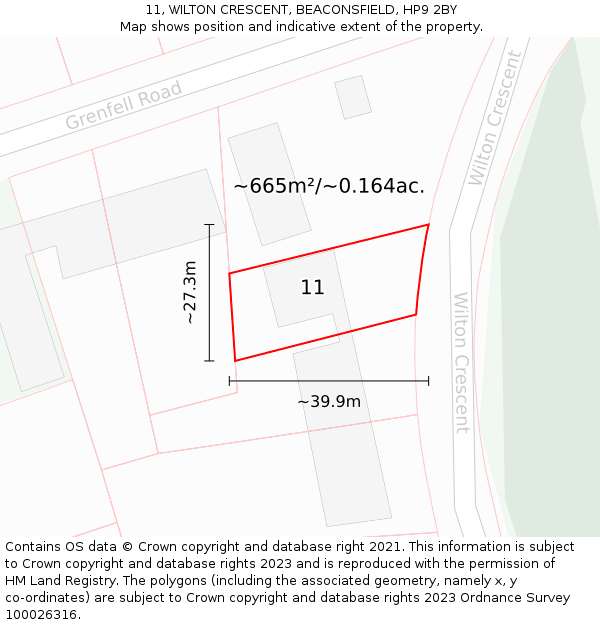 11, WILTON CRESCENT, BEACONSFIELD, HP9 2BY: Plot and title map