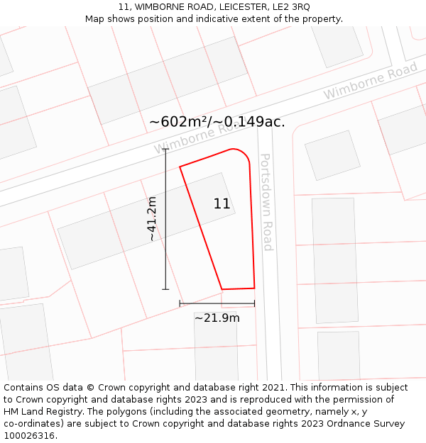 11, WIMBORNE ROAD, LEICESTER, LE2 3RQ: Plot and title map