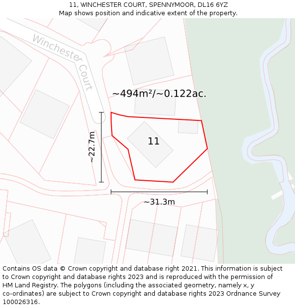 11, WINCHESTER COURT, SPENNYMOOR, DL16 6YZ: Plot and title map