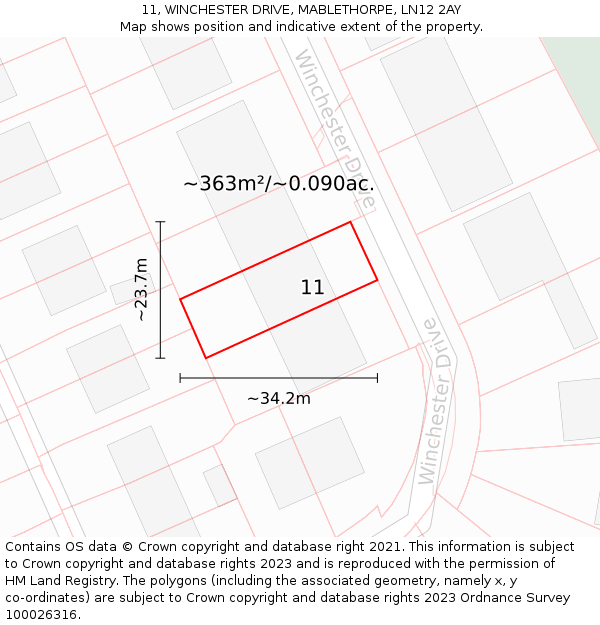 11, WINCHESTER DRIVE, MABLETHORPE, LN12 2AY: Plot and title map