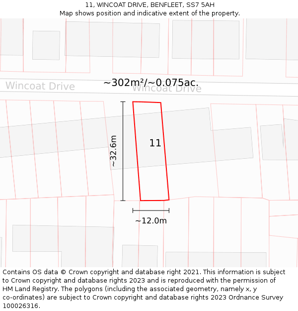 11, WINCOAT DRIVE, BENFLEET, SS7 5AH: Plot and title map