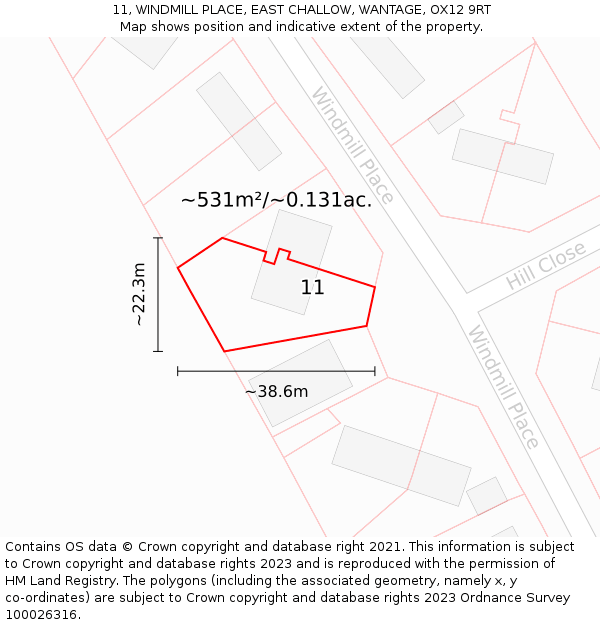 11, WINDMILL PLACE, EAST CHALLOW, WANTAGE, OX12 9RT: Plot and title map