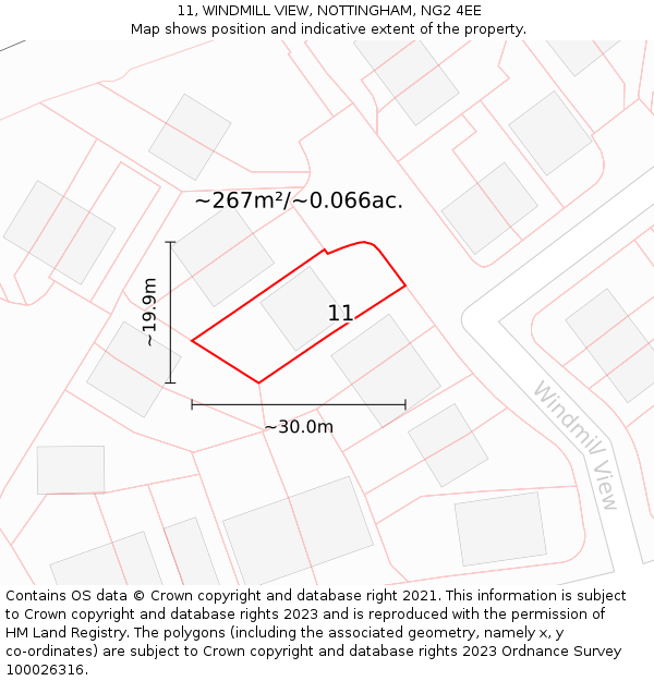 11, WINDMILL VIEW, NOTTINGHAM, NG2 4EE: Plot and title map