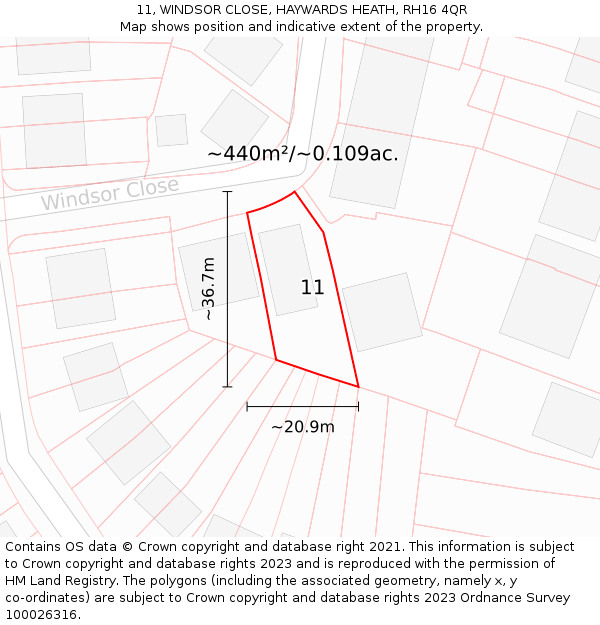 11, WINDSOR CLOSE, HAYWARDS HEATH, RH16 4QR: Plot and title map