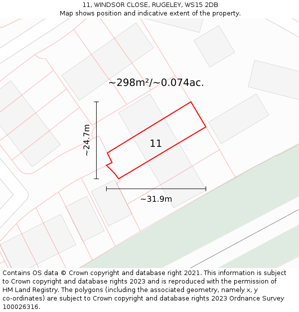 11, WINDSOR CLOSE, RUGELEY, WS15 2DB: Plot and title map