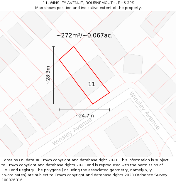 11, WINSLEY AVENUE, BOURNEMOUTH, BH6 3PS: Plot and title map