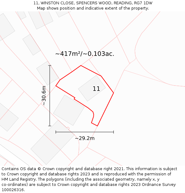 11, WINSTON CLOSE, SPENCERS WOOD, READING, RG7 1DW: Plot and title map