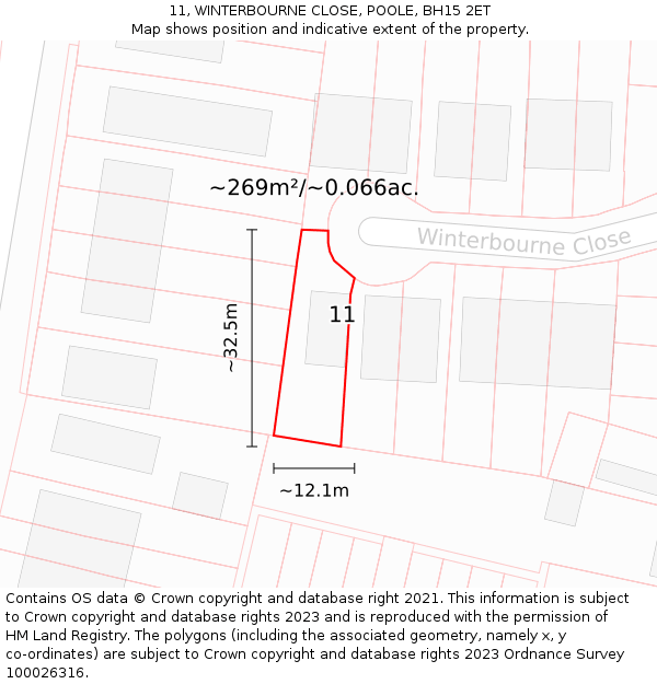 11, WINTERBOURNE CLOSE, POOLE, BH15 2ET: Plot and title map