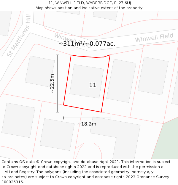 11, WINWELL FIELD, WADEBRIDGE, PL27 6UJ: Plot and title map