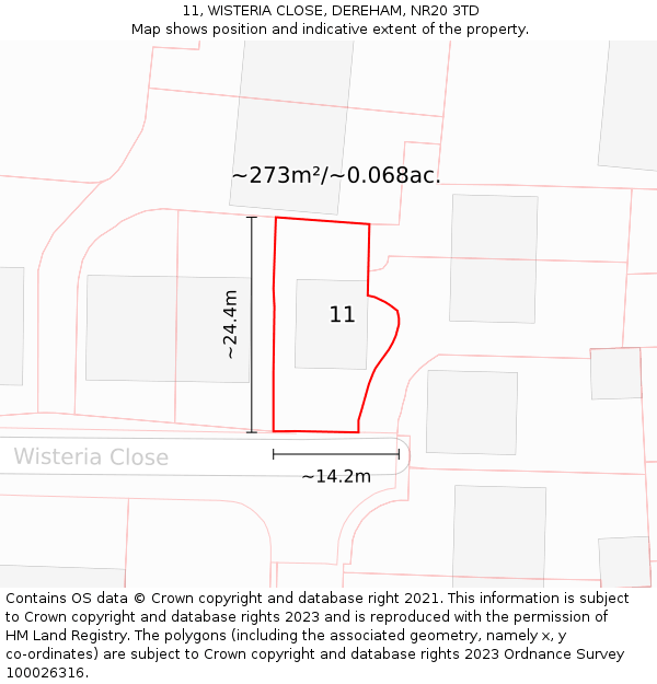 11, WISTERIA CLOSE, DEREHAM, NR20 3TD: Plot and title map
